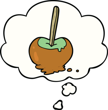 Bir insan tarafından çizilmiş düşünce balonlu elma şekeri çizgi filmi.