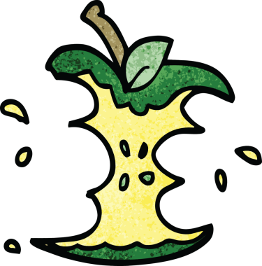 Bir insan tarafından çizilmiş sulu, ısırılmış bir elma.