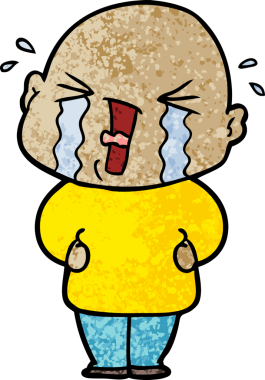 Bir insan tarafından çizilmiş ağlayan kel bir adam.