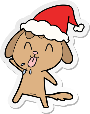 Bir insan tarafından çizilmiş Noel Baba şapkası takan bir köpeğin çizdiği el yazısı.