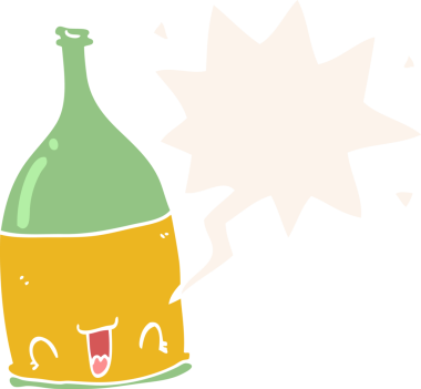 Bir insan tarafından çizilmiş retro tarzı konuşma baloncuklu şarap şişesi.