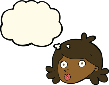 Bir insan tarafından çizilmiş düşünce baloncuklu güzel bir yüz.