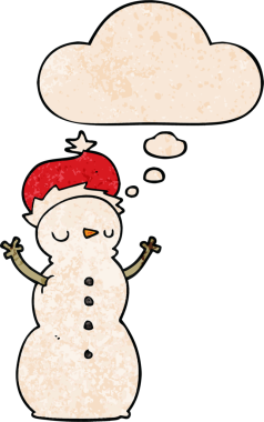 bir insan tarafından çizilmiş grunge desenli düşünce baloncuklu kardan adam.