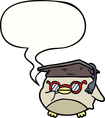 bir insan tarafından çizilmiş konuşma baloncuğu olan akıllı baykuş.