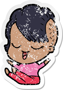 Bir insan tarafından çizilmiş mutlu bir çizgi film kızının sıkıntılı çıkartması.