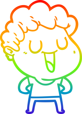 Gökkuşağı gradyan çizgisi bir insan tarafından çizilmiş gülen bir karikatür adamın çizimi