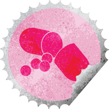 Kapsül hapı illüstrasyon dairesel soyma etiketi bir insan tarafından çizilmiş.