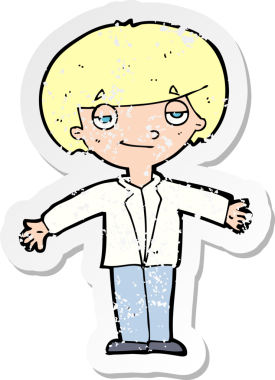 Bir insan tarafından çizilmiş kendini beğenmiş bir çizgi film karakterinin gerilimli çıkartması.