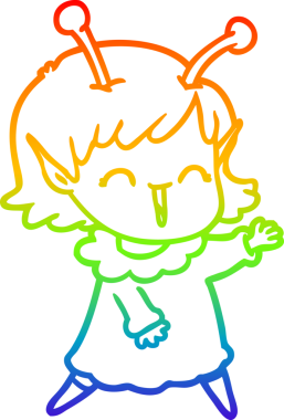 Gökkuşağı gradyan çizgi çizimi bir insan tarafından çizilmiş uzaylı bir kızın gülüşü.