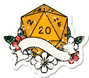 Bir insan tarafından çizilmiş 20 D20 zarının grunge çıkartması.