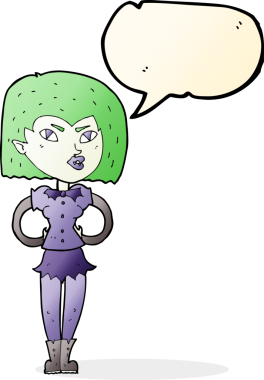 Bir insan tarafından çizilmiş konuşma balonu olan vampir kız.