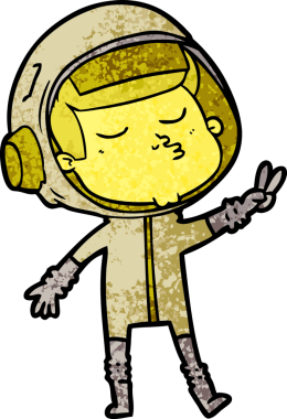 Bir insan tarafından çizilmiş kendine güvenen bir astronot çizgi filmi.