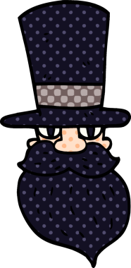 Bir insan tarafından çizilmiş silindir şapkalı sakallı bir adam.