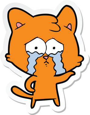 Bir insan tarafından çizilmiş ağlayan bir kedinin çıkartması.