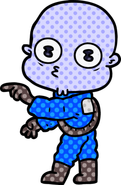 Bir insan tarafından çizilmiş garip kel uzay adamı.