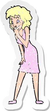 Bir insan tarafından çizilmiş bir karikatür kadının kederli retro çıkartması.