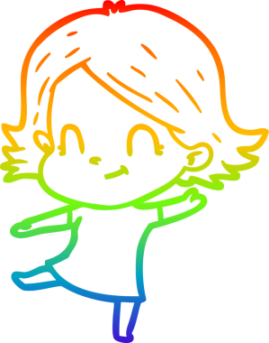 Gökkuşağı gradyan çizimi. Bir insan tarafından çizilmiş karikatür dostu bir kız.