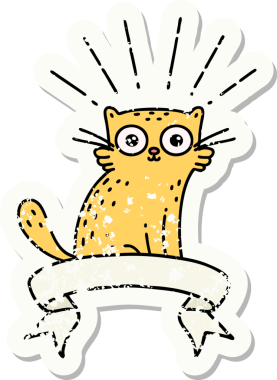 Bir insan tarafından çizilmiş eski bir dövme stili. Şaşırtıcı bir kedi.