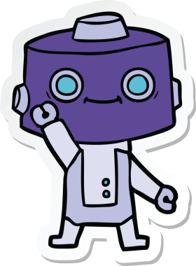 Bir insan tarafından çizilmiş robot karikatür çıkartması.