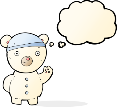 Bir insan tarafından çizilmiş düşünce baloncuklu kutup ayısı yavrusu.