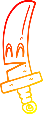 Bir çizgi filmin sıcak çizgi çizimi bir insan tarafından çizilmiş sihirli bir kılıç.