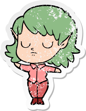 Bir insan tarafından çizilmiş karikatür elf kızının sıkıntılı çıkartması.