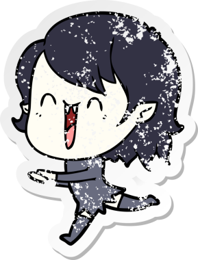 Bir insan tarafından çizilmiş mutlu vampir kız çizgi filminin kederli çıkartması.