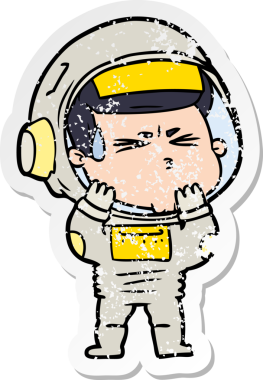 Bir insan tarafından çizilmiş stresli astronot karikatürü.