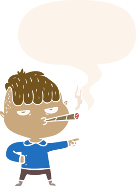 Bir insan tarafından çizilmiş, konuşma baloncuğuyla sigara içen karikatürist.