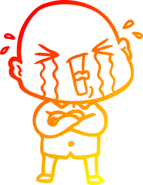 Bir insan tarafından çizilmiş, ağlayan kel bir adamın çizgi çizimi.