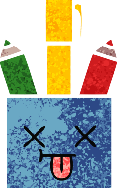 Bir insan tarafından çizilmiş kalem kabının retro illüstrasyon tarzı karikatürü