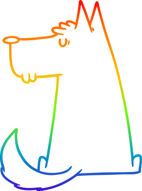 Gökkuşağı gradyan çizimi. Bir insan tarafından çizilmiş şirin bir köpek çizimi.