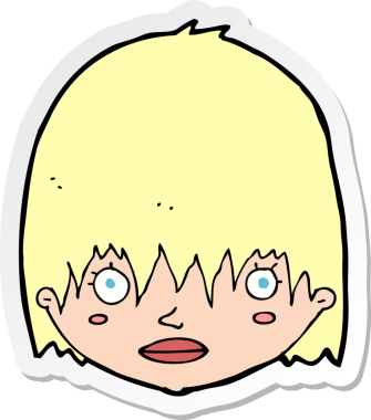 Bir insan tarafından çizilmiş, dik dik bakan bir kadının çıkartması.