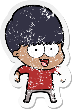 Bir insan tarafından çizilmiş mutlu çizgi film çocuğunun sıkıntılı çıkartması.