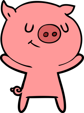 Bir insan tarafından çizilmiş mutlu çizgi film domuzu.