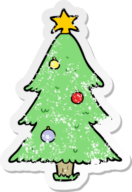 Bir insan tarafından çizilmiş karikatür Noel ağacının sıkıntılı çıkartması.