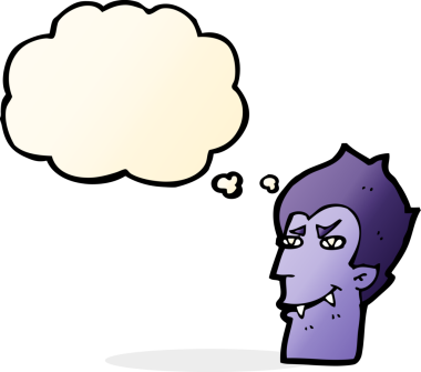 Bir insan tarafından çizilmiş düşünce baloncuklu vampir yüzü.