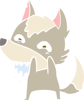 Düz renkli çizgi film aç kurt bir insan tarafından çizilmiş.