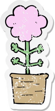 Bir insan tarafından çizilmiş şirin bir karikatür çiçeğinin sıkıntılı çıkartması.