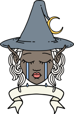 Retro Dövme Tarzı Ağlayan Elf Büyücüsü Karakteri Bir insan tarafından çizilmiş pankartıyla