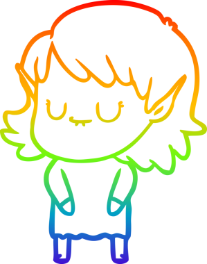 Gökkuşağı gradyan çizgisi mutlu çizgi film kızı bir insan tarafından çizilmiş.