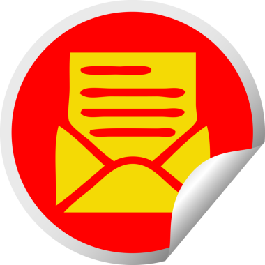 Bir insanın çizdiği mektup ve zarfın dairesel kabuk soyma etiketi.