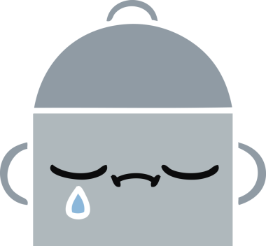 Bir insan tarafından çizilmiş yemek tenceresinin düz renkli retro karikatürü