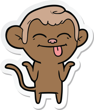 Bir insan tarafından çizilmiş komik bir maymun çıkartması.