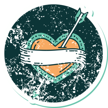 Bir insan tarafından çizilmiş ok kalp ve pankartın sembolik dövmeli görüntüsü