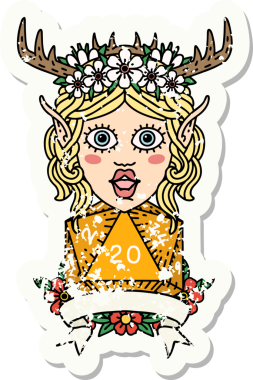 Retro Dövme Tarzı Elf Karakteri Bir insan tarafından çizilmiş doğal 20 zar ile