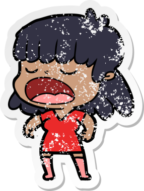 Bir insan tarafından yüksek sesle çizilmiş karikatür kadının sıkıntılı çıkartması.