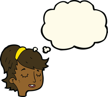 Bir insan tarafından çizilmiş düşünce kabarcığı olan güzel bir kadın yüzü.