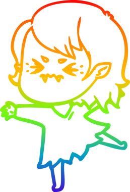 Gökkuşağı gradyan çizgi çizimi Bir insan tarafından çizilmiş rahatsız bir vampir kız çizgi filmi