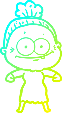 Bir insan tarafından çizilmiş, mutlu, yaşlı bir kadının çizimi.